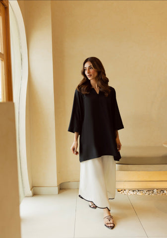 Classic black W/ contrast wide trim pants
