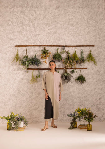 Beige Colour Blocked Set