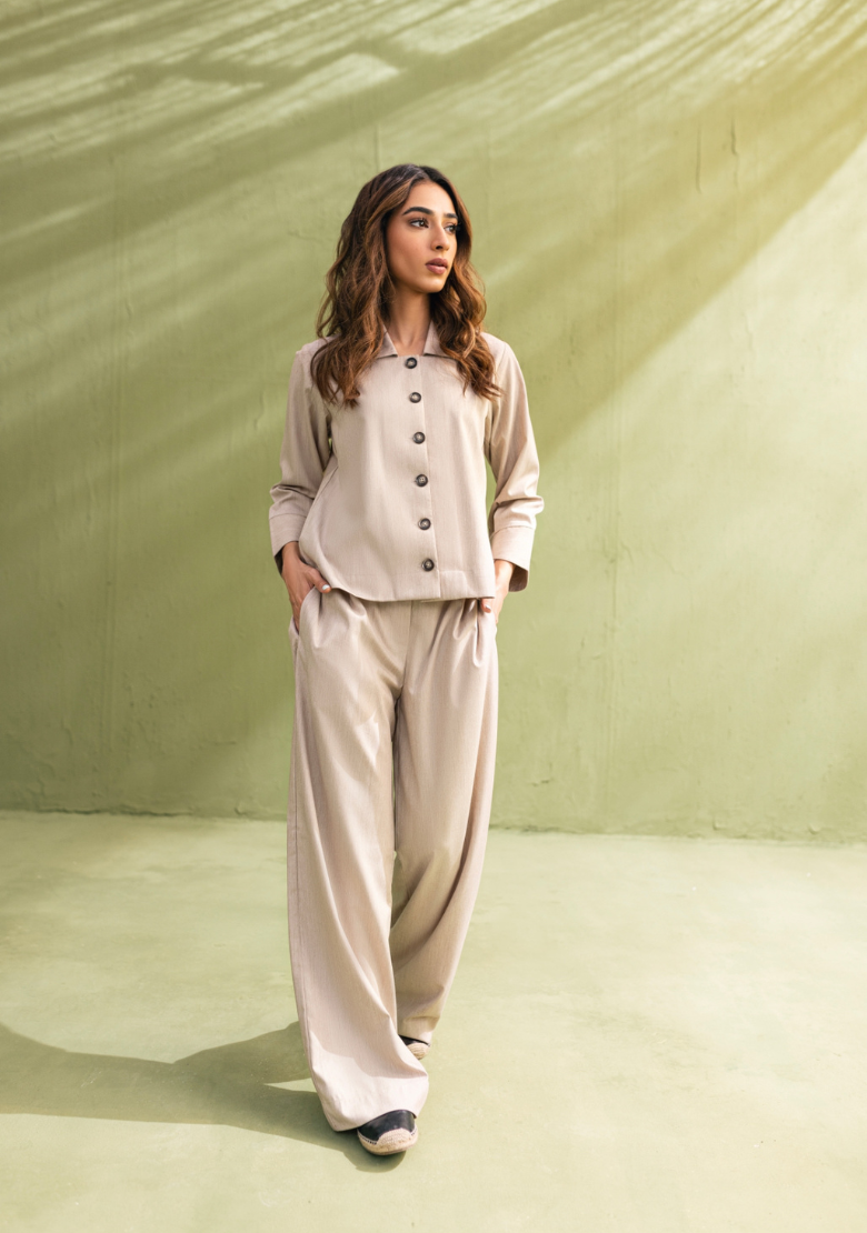 Nude shacket W/ nude wide leg pants